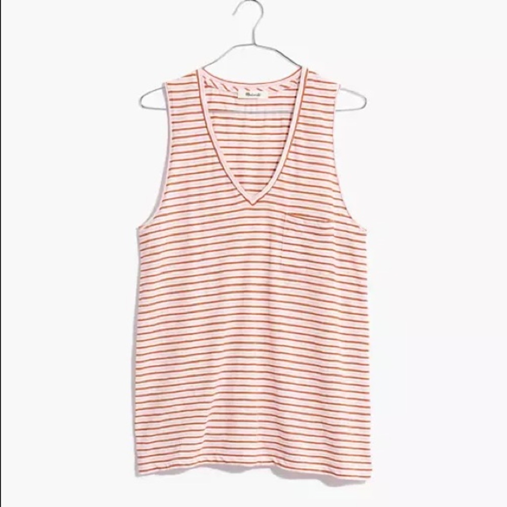 Madewell Whisper Cotton Stripe V-Neck Pocket Tank
